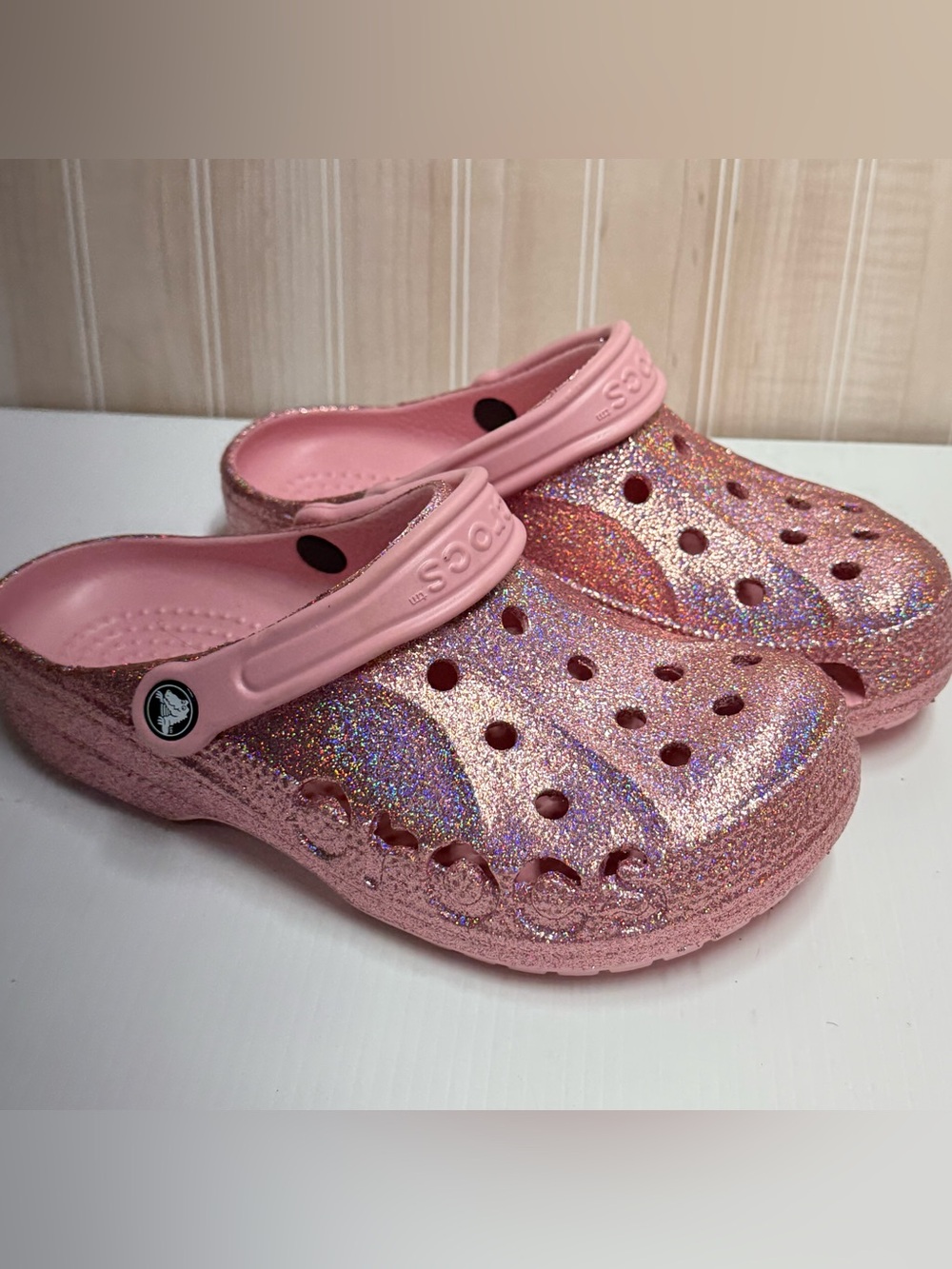 CROCS Kids Glitter Pink Clog Sandals with Adjustable Heel Strap